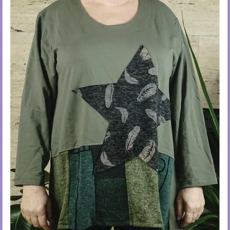 Nagyméretű női tunika/felső, 100% pamut, zöld taskaborond-hu 1